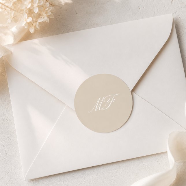 Champagne Taupe Wedding Monogram Sticker (Creator Uploaded)