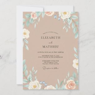Champagne Taupe Wreath Wedding Invitation
