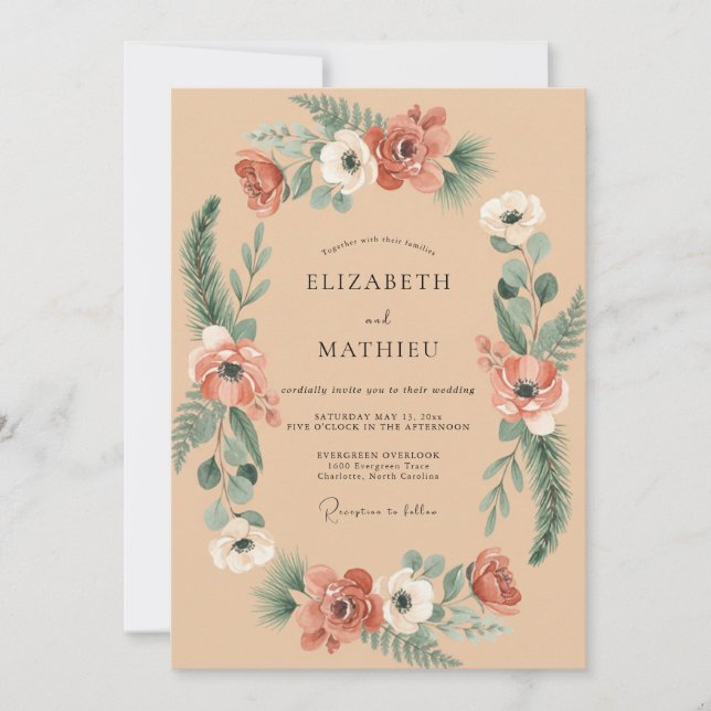 Champagne Terracotta Wreath Wedding Invitation (Front)
