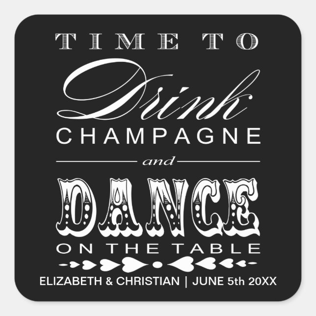 Champagne Theatre Bill Wedding Favour Sticker (Front)
