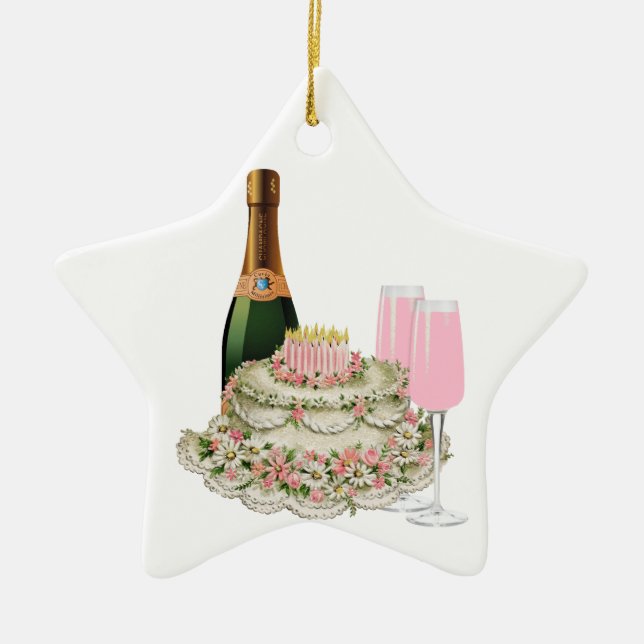 Champagne Toast Birthday Ceramic Tree Decoration (Front)