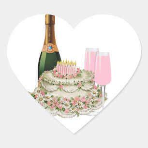 Champagne Toast Birthday Heart Sticker
