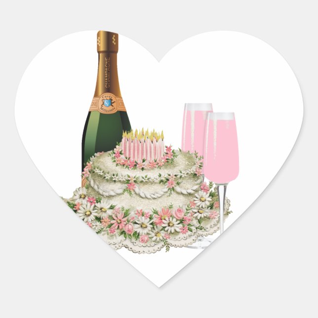 Champagne Toast Birthday Heart Sticker (Front)