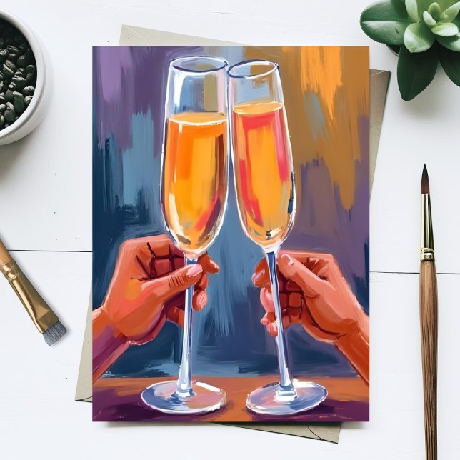 Champagne Toast | Celebratory Watercolor Painting Postcard (Creator Uploaded)