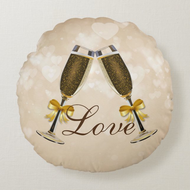 Champagne Toast Cream Hearts Round Cushion (Front)