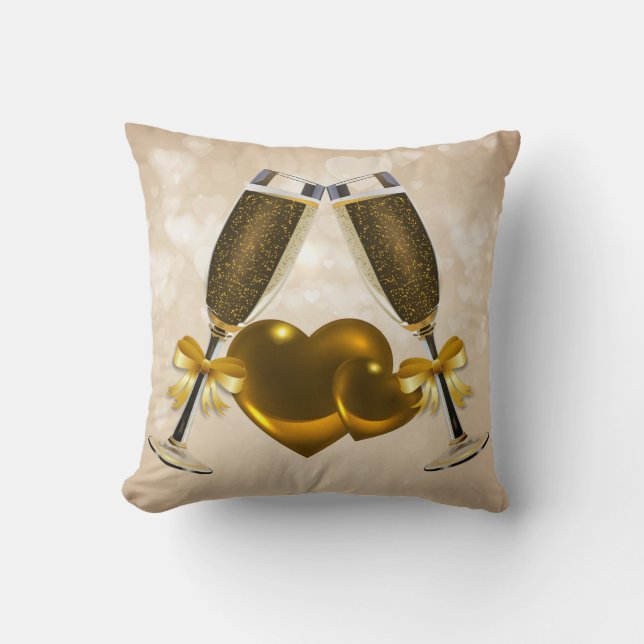Champagne Toast Double Hearts Cushion (Front)