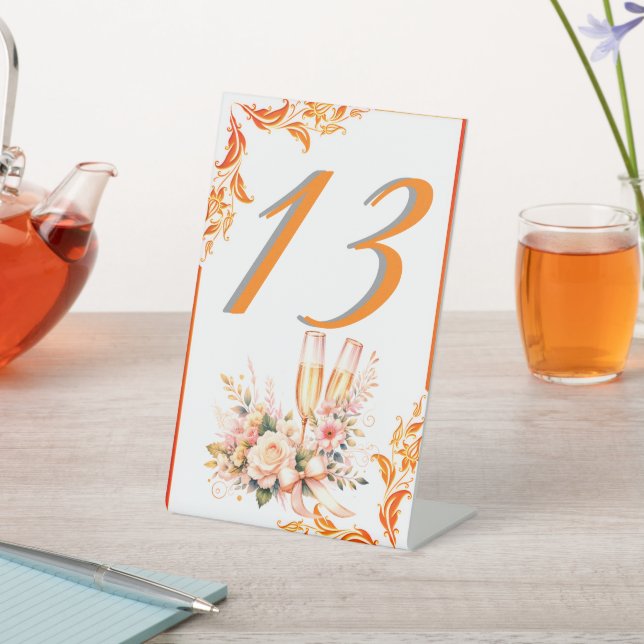 Champagne Toast Floral Bridal Shower Table Number  Pedestal Sign (In SItu)