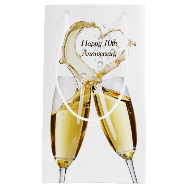 Champagne Toast for 10th Anniversary   Small Gift Bag (Front)