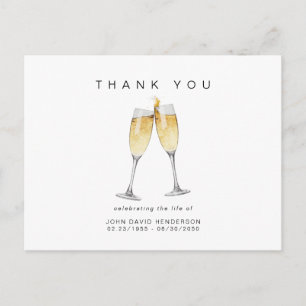 Champagne Toast Funeral Loss of Life Thank You Postcard