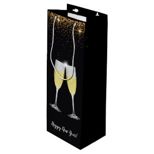 Champagne Toast Glitter New Year's Eve Party Wine Gift Bag