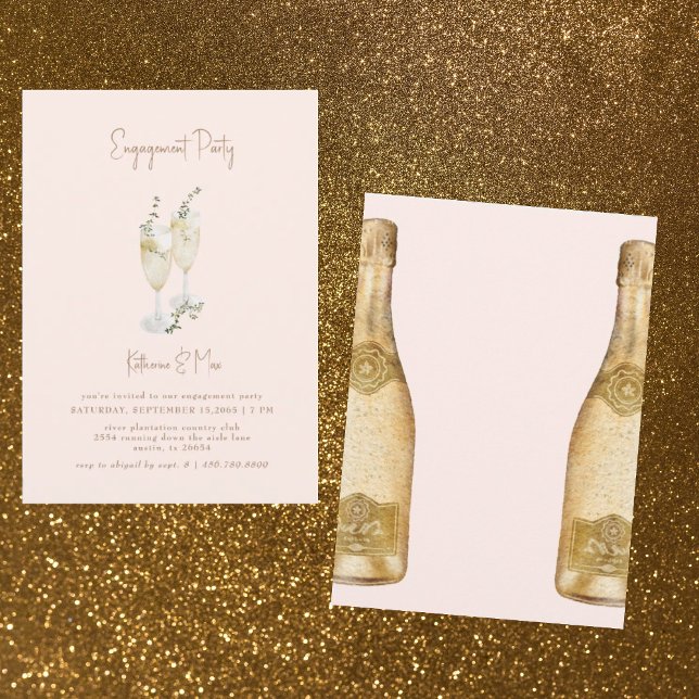 Champagne Toast Gold Text Blush Engagement Party Invitation (Creator Uploaded)