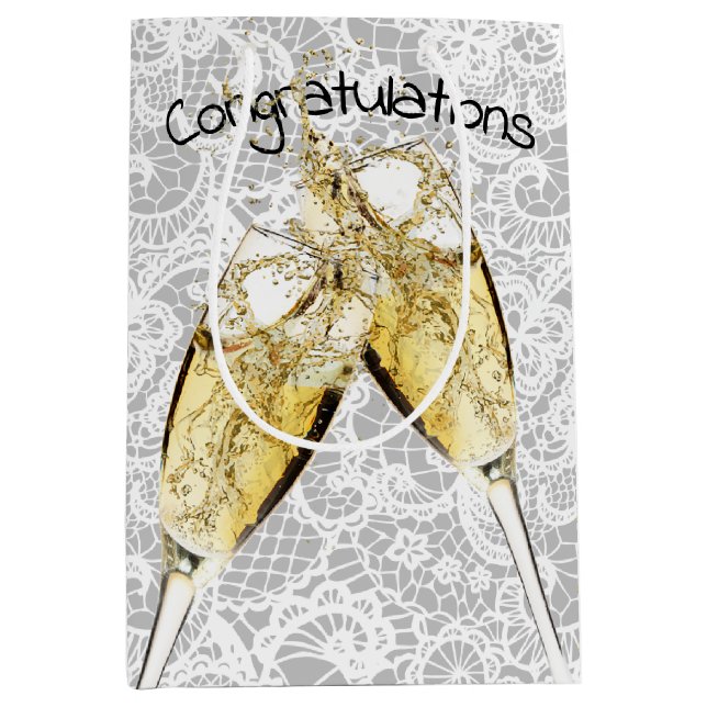 Champagne Toast on Lace Medium Gift Bag (Front)