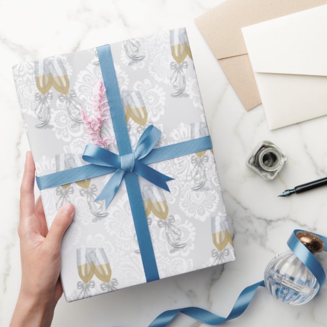 Champagne Toast On Satin Damask Wrapping Paper (Gifting)