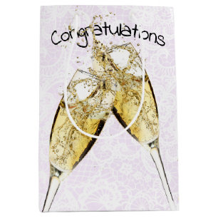Champagne Toast on White Lace Medium Gift Bag