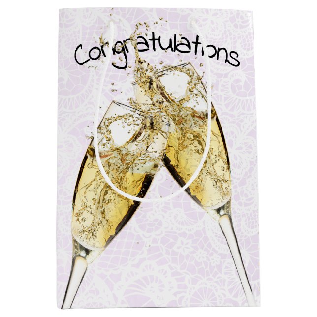 Champagne Toast on White Lace Medium Gift Bag (Front)