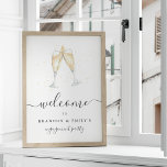 Champagne Toast Personalised Event Welcome Sign<br><div class="desc">Festive and elegant welcome sign for your engagement party or wedding features a pair of clinking champagne glasses in watercolor,  filled with bubbly. Personalise with three lines of custom text beneath; shown with "welcome" and the couple's names and event type.</div>