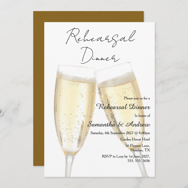Champagne Toast Rehearsal Dinner Invitation (Front/Back)
