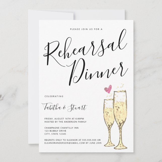 Champagne Toast Rehearsal Dinner Invitation (Front)