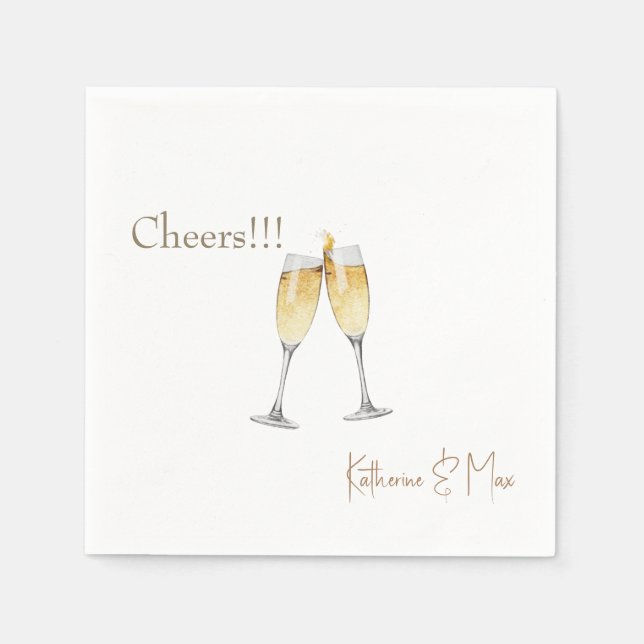 Champagne Toast Wedding Personalized Cocktail Napkin (Front)