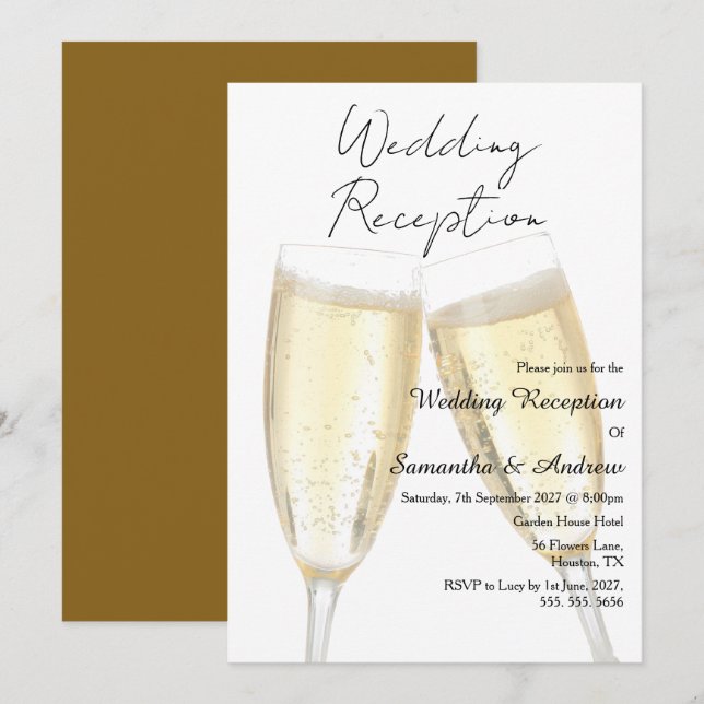 Champagne Toast Wedding Reception Invitation (Front/Back)