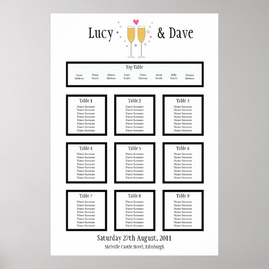 Champagne Toast Wedding Table Seating Plan Poster