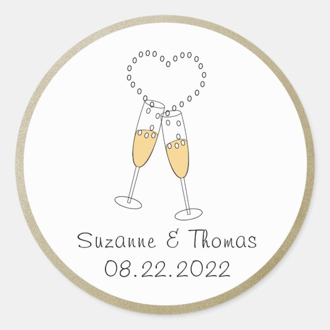 Champagne Toast with Heart Personalised Sticker (Front)