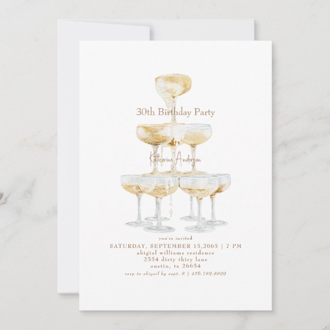 Champagne Tower 30th Birthday Party  Invitation (Front)