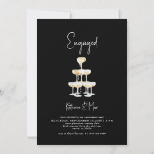 Champagne Tower Black Engagement Party Invitation