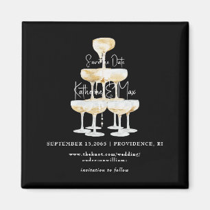 Champagne Tower Black Wedding Save the Date Magnet