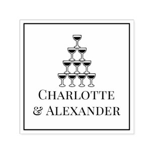 Champagne Tower Couple Bride Groom Names Framed Self-inking Stamp