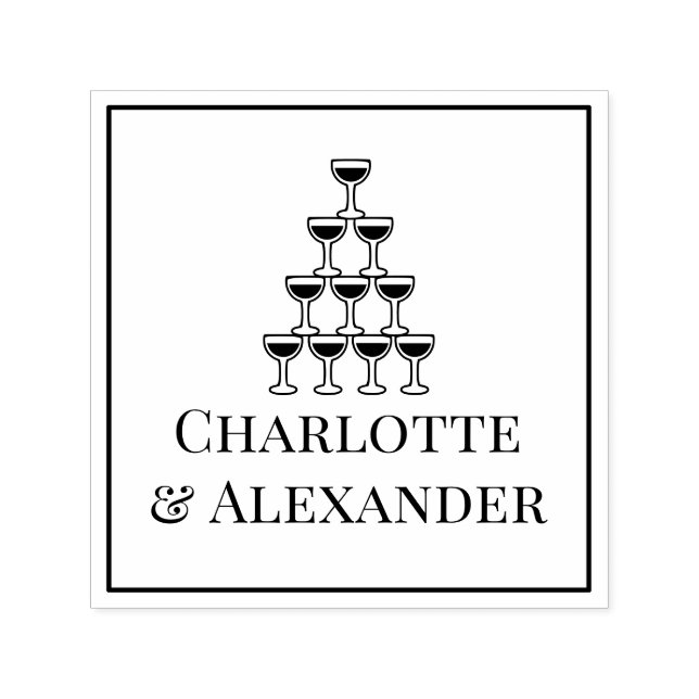 Champagne Tower Couple Bride Groom Names Framed Self-inking Stamp (Design)