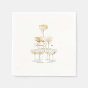 Champagne Tower Custom Names Wedding Cocktail Napkin