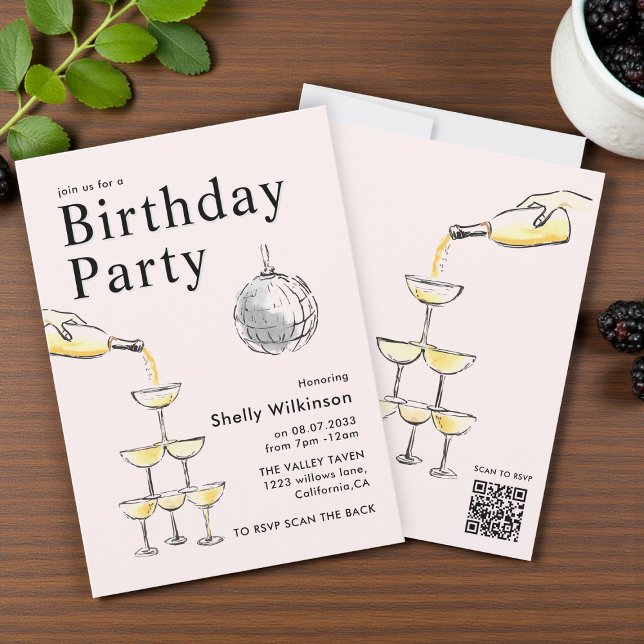 Champagne Tower disco ball Birthday  Invitation (Creator Uploaded)