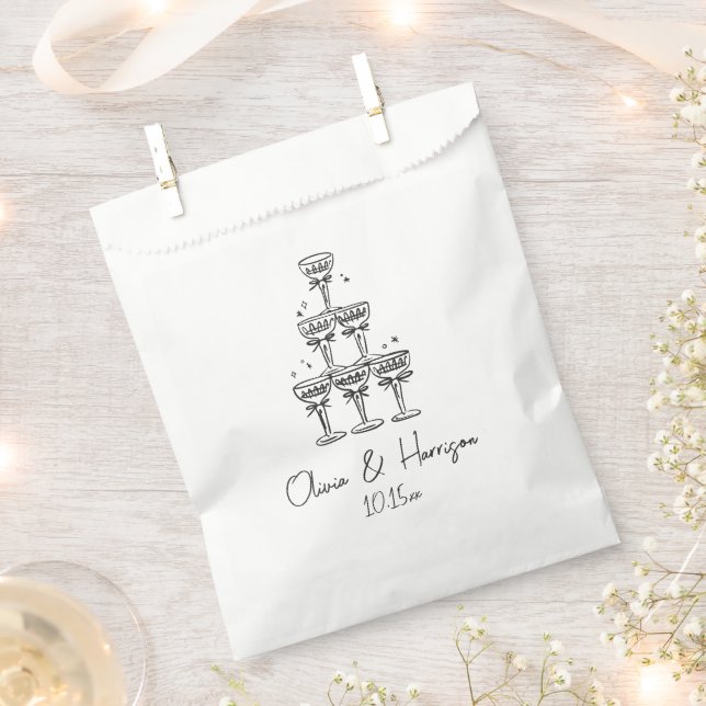 Champagne Tower Doodle Custom Name Wedding Favour Bags (Clipped)