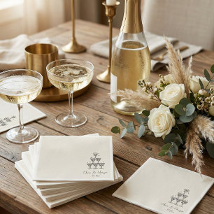 Champagne Tower Doodle Custom Name Wedding Napkin