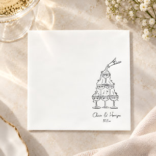Champagne Tower Doodle Wedding Script Names Napkin