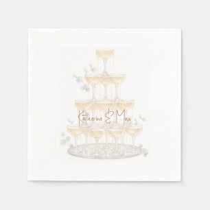 Champagne Tower Eucalyptus Engagement Cocktail Napkin