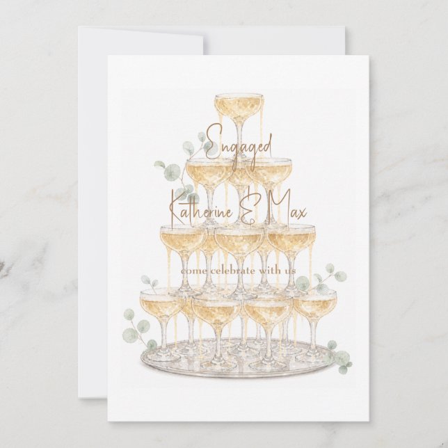 Champagne Tower Eucalyptus Engagement Party  Invitation (Front)