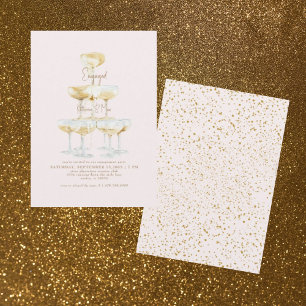Champagne Tower Gold Text Blush Engagement Party  Invitation