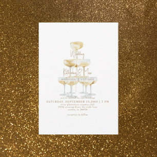 Champagne Tower Gold Text Wedding  Invitation