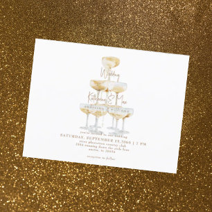 Champagne Tower Gold Text Wedding Invitation    Postcard