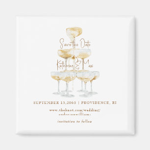 Champagne Tower Gold Text Wedding Save the Date Magnet