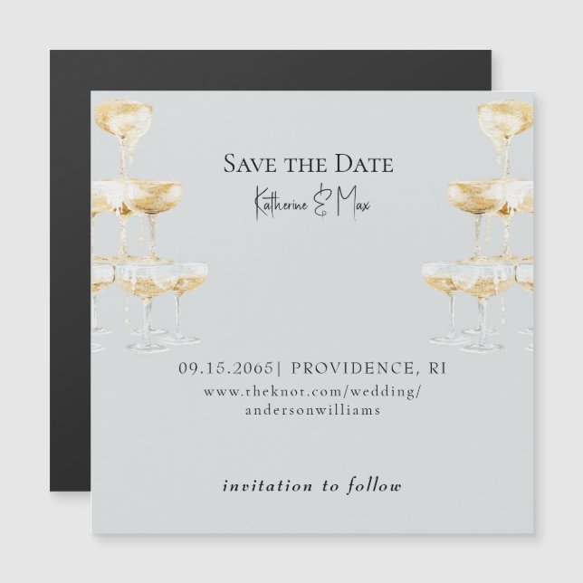Champagne Tower Icy Blue Wedding Save the Date II (Front/Back)