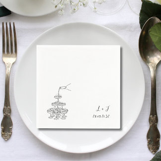 Champagne Tower Monogram Custom Wedding Cocktail Napkin