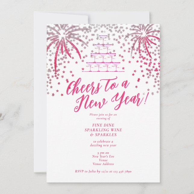 Champagne Tower New Years Eve Dinner Cocktail Bash Invitation (Front)