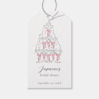 Champagne Tower Pink Coquette Bow Bridal Shower Gift Tags