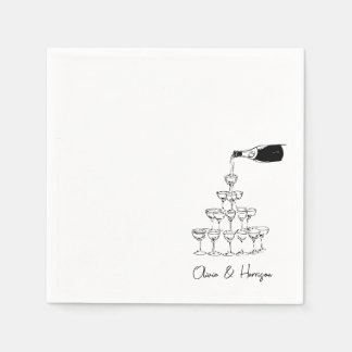 Champagne Tower Sketch Custom Name Wedding Napkin