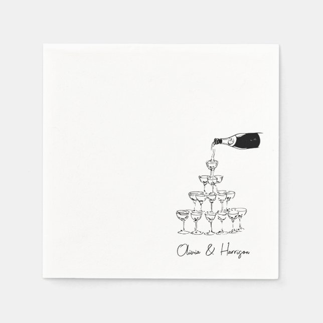 Champagne Tower Sketch Custom Name Wedding Napkin (Front)