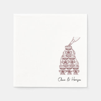 Champagne Tower Sketch Custom Name Wedding Napkins