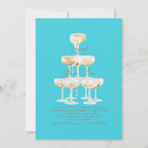 Champagne Tower Turquoise Engagement Party Invitation